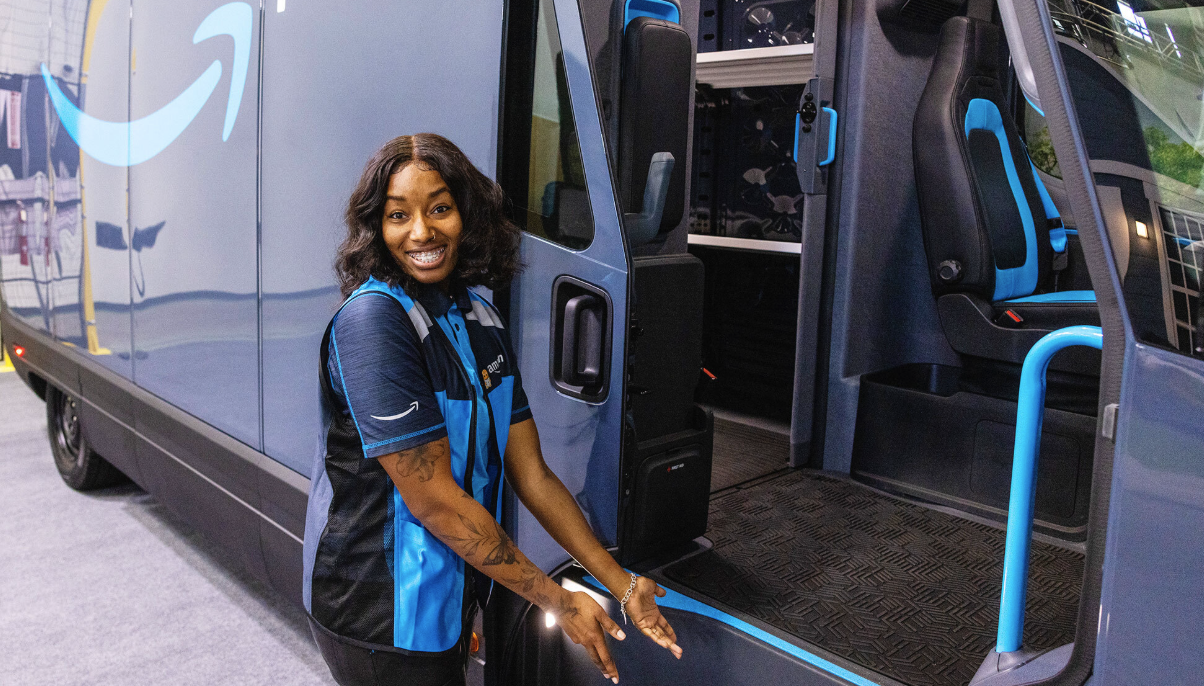 Professional MA1 Logistics Female Driver with Amazon Prime Van